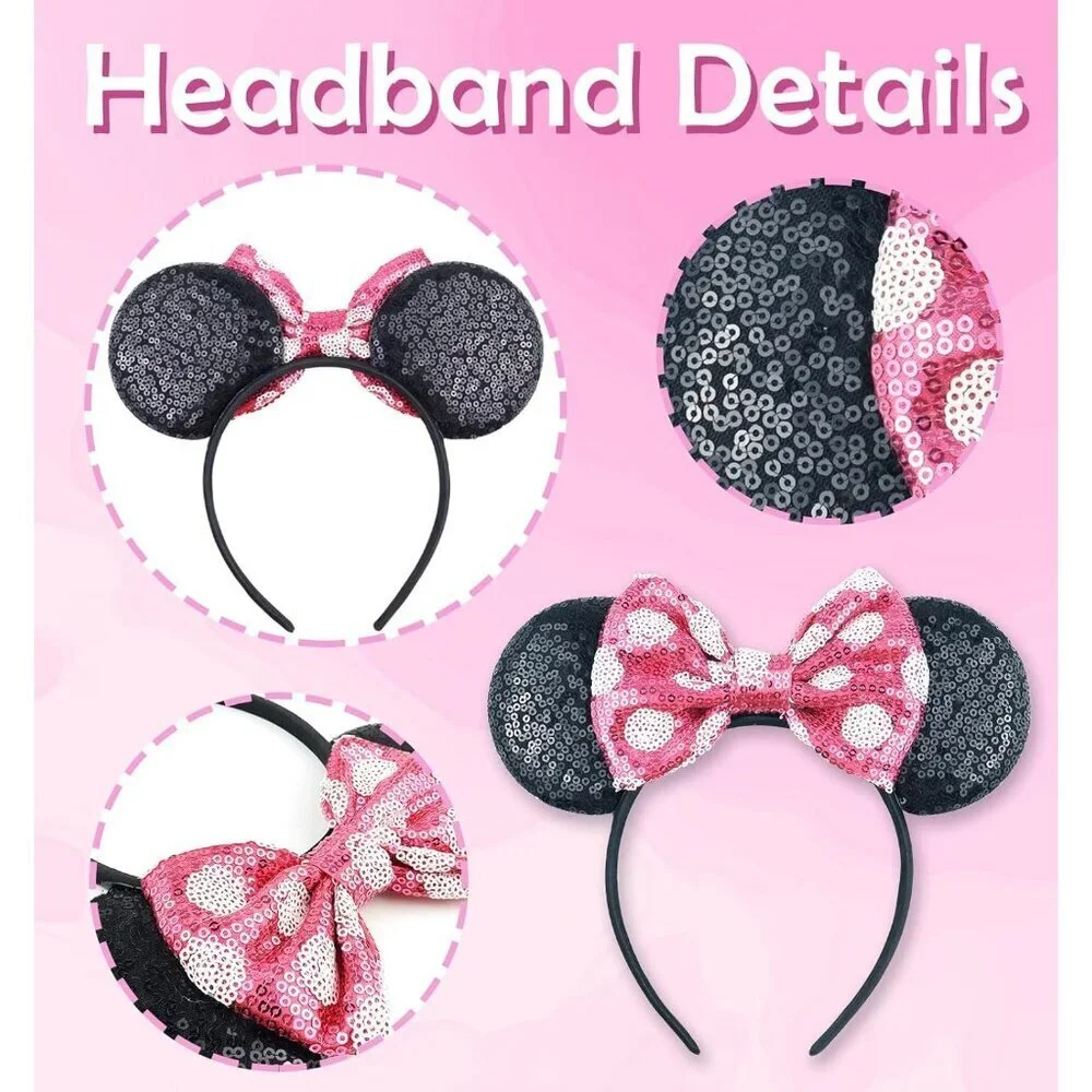 Minnie Mouse Ears Headbands Sequin Bows Costume Accessories for Women